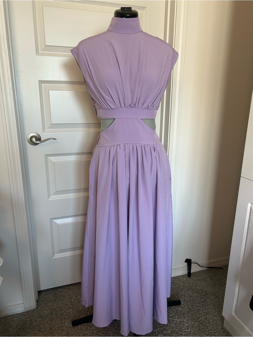 Lilac Cutout Maxi Dress with High Neck